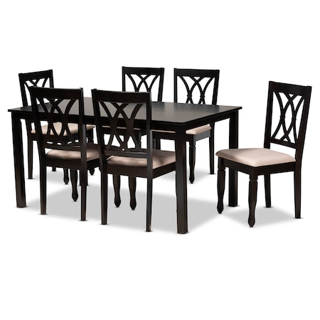 Baxton Studio Reneau Sand Upholstered Espresso Wood 7-Piece Dining Set 162-10527-10519